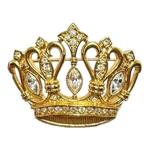 Vtg KLJ Kenneth Jay Lane for Avon gold tone Crown Brooch with crystals